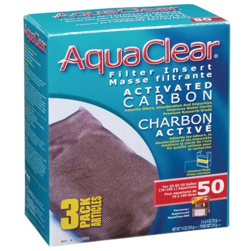 AquaClear 50 Activated Carbon Filter Insert - 210 g (7.4 oz) - 3 pack