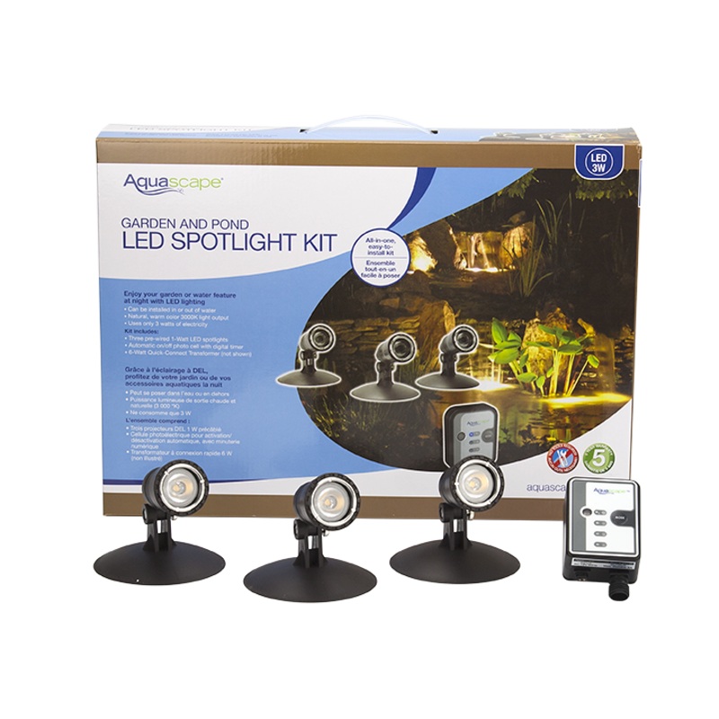 Aquascape Pond and Landscape LED 3-Light Spotlight Kit with Transformer and Photocell Timer