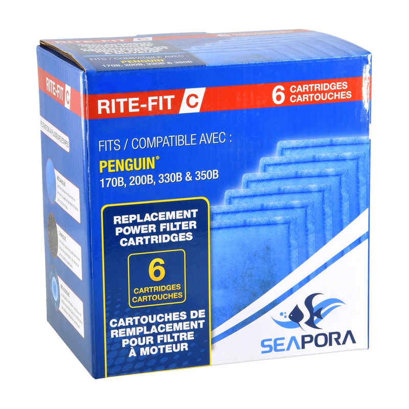 Seapora Rite-Fit C Cartridges for Penguin Power Filters 170B/200B/330B/350B (6 Pack)