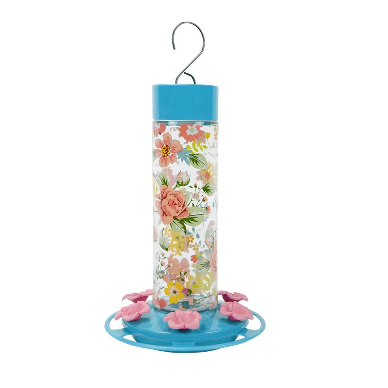 Nature's Way Charming Peony Decorative Glass Hummingbird Feeder