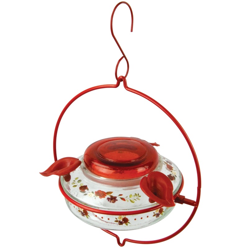 Nature's Way Decorative Glass Top-Fill Hummingbird Feeder Crimson Corsage